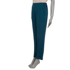 AKRIS pantaloni in seta color petrolio 36 S