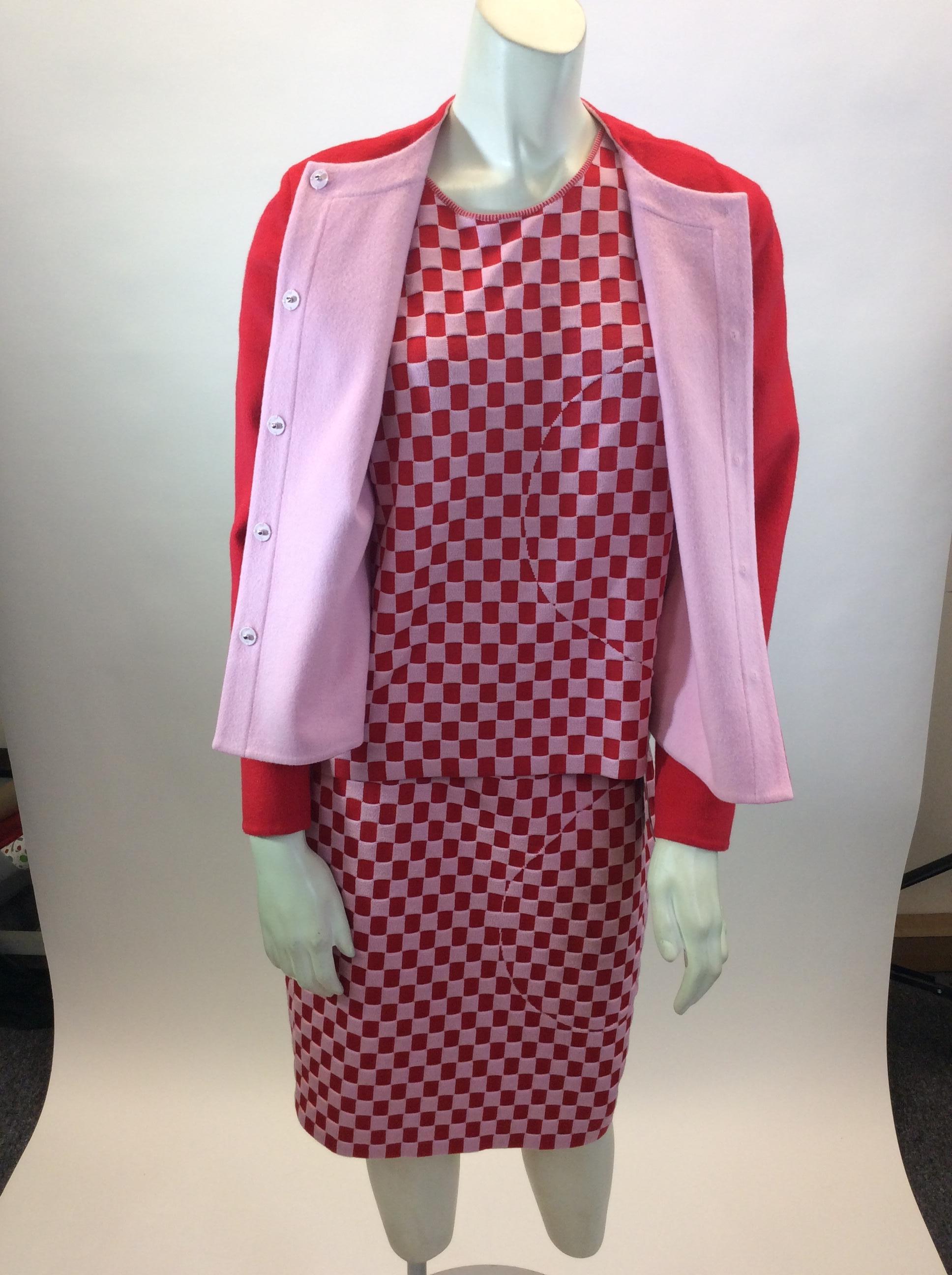 Akris Pink and Red Print Three Piece Skirt Set For Sale 6