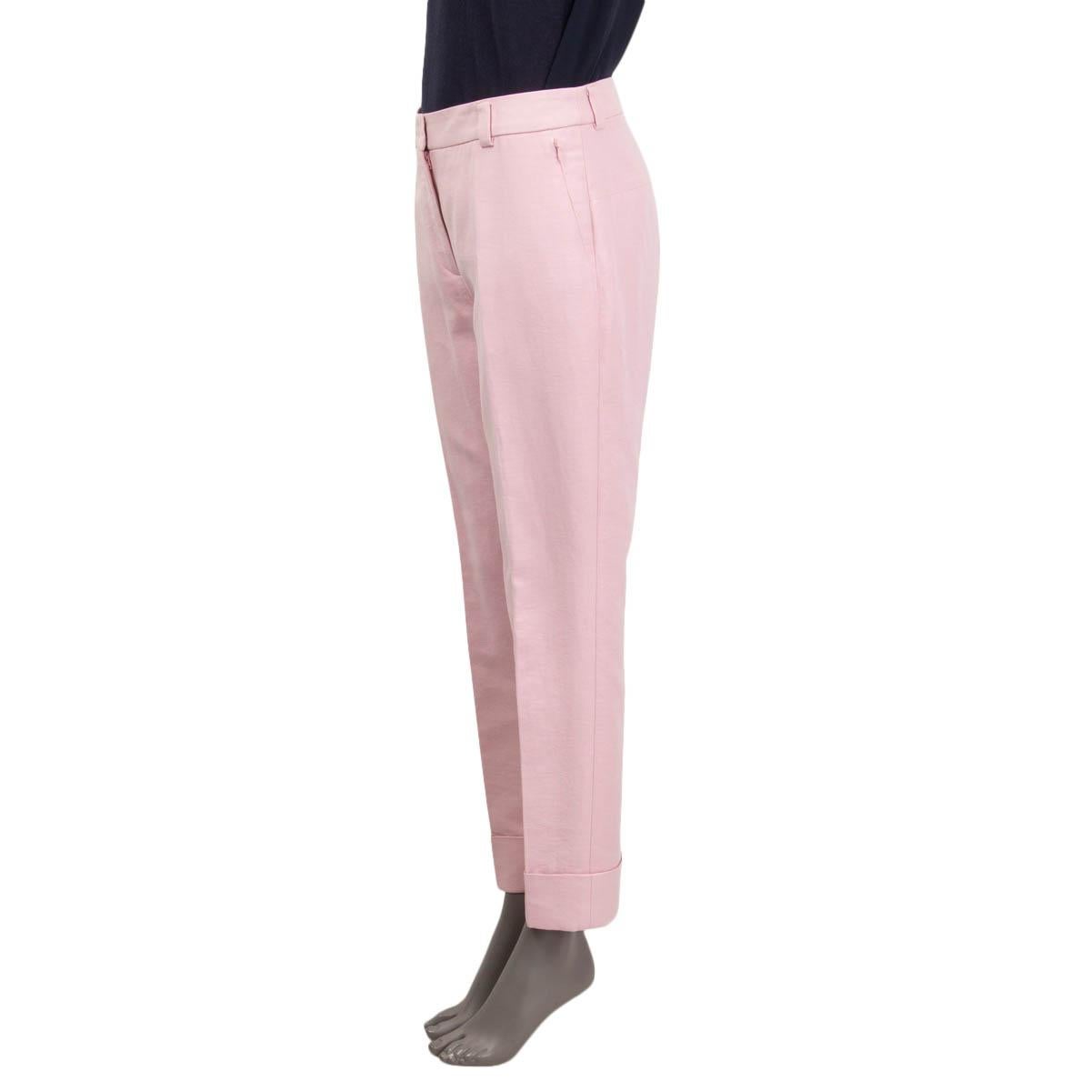 Beige AKRIS pink cotton & silk 2021 CUFFED DOUBLE FACE Pants 38 M For Sale
