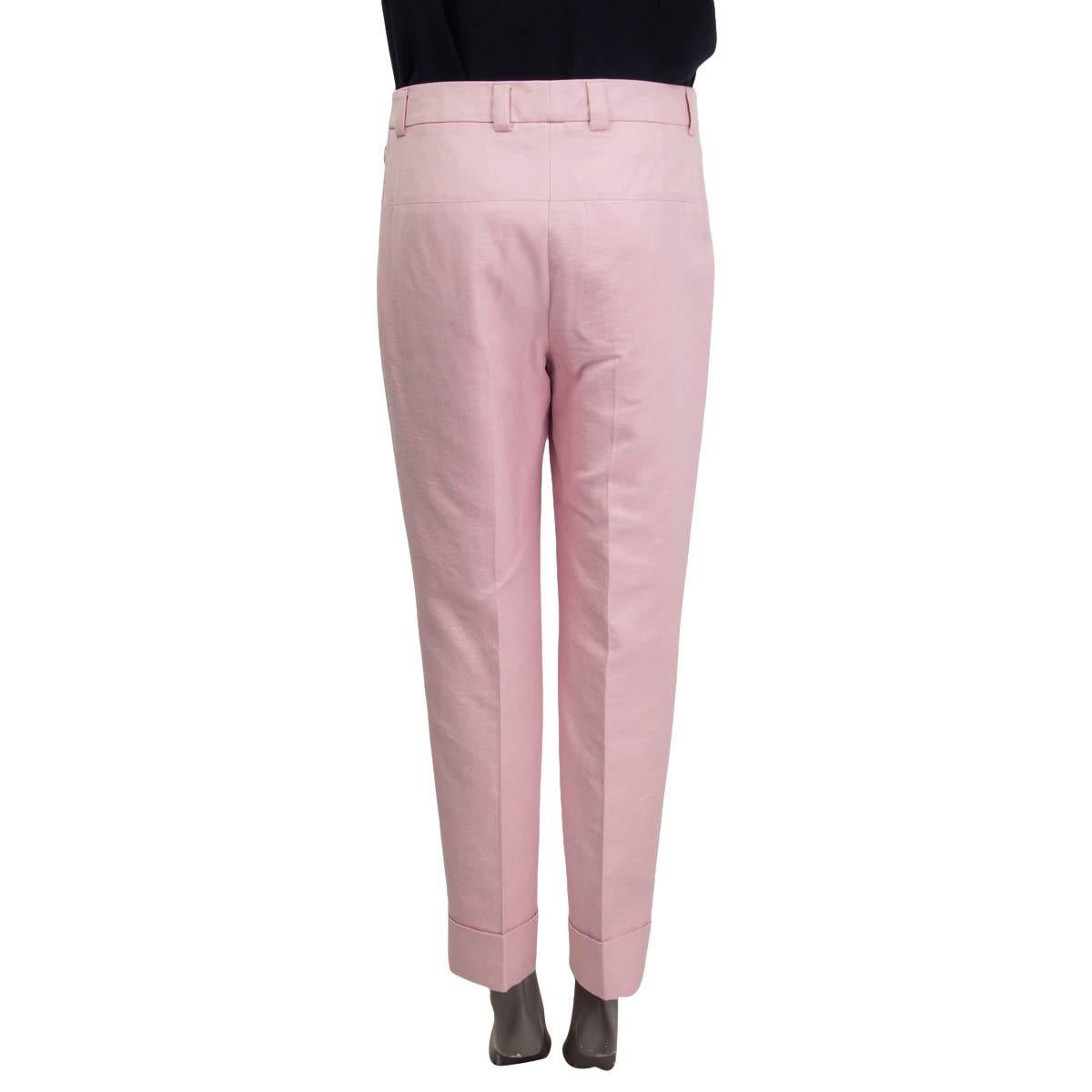 AKRIS pink cotton & silk 2021 CUFFED DOUBLE FACE Pants 38 M In Excellent Condition For Sale In Zürich, CH