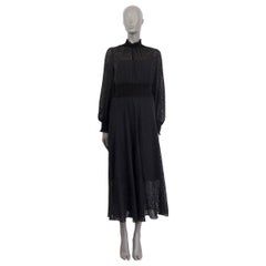 AKRIS PUNTO black viscose DOT DEVORE SHEER RUCHED MIDI Dress 38 M