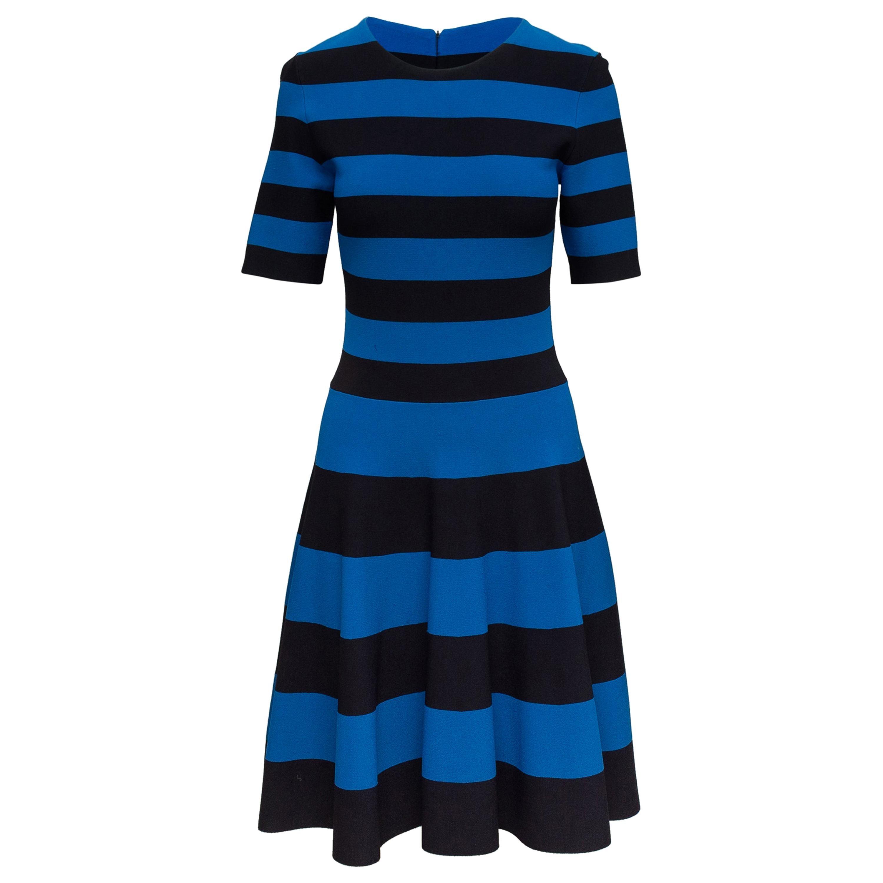 Akris Punto Blue & Black Striped A-Line Dress
