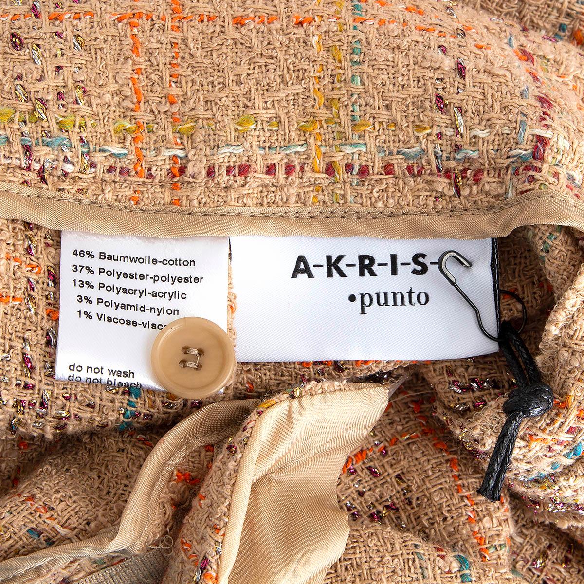 AKRIS PUNTO camel & multicolor cotton CROPPED WIDE LEG Pants 38 M In Excellent Condition For Sale In Zürich, CH