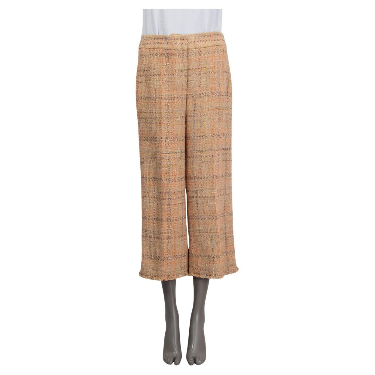 AKRIS PUNTO camel & multicolor cotton CROPPED WIDE LEG Pants 38 M