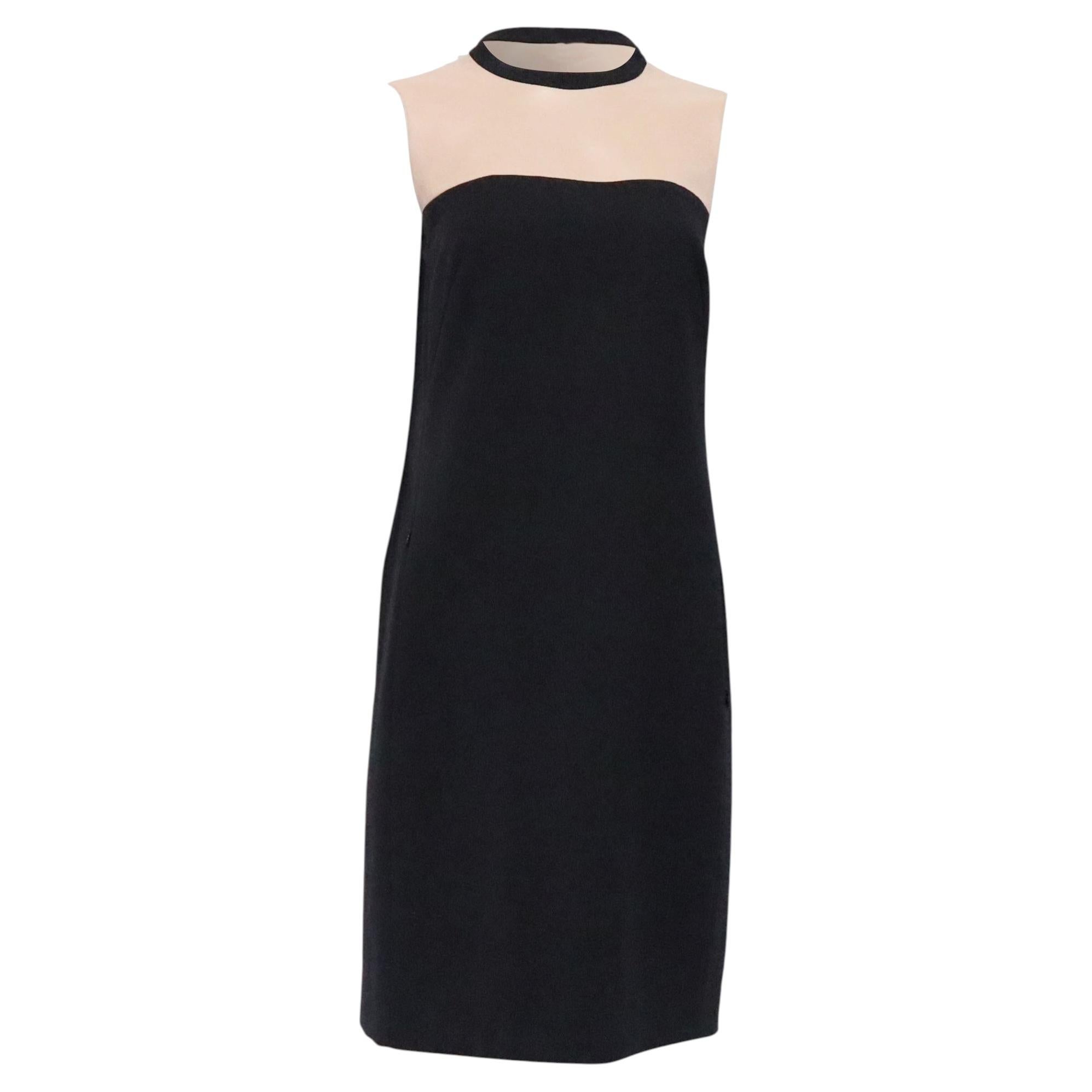 Pre-owned Akris Punto Color-blocked Mini Shift Dress In Black And Beige Wool