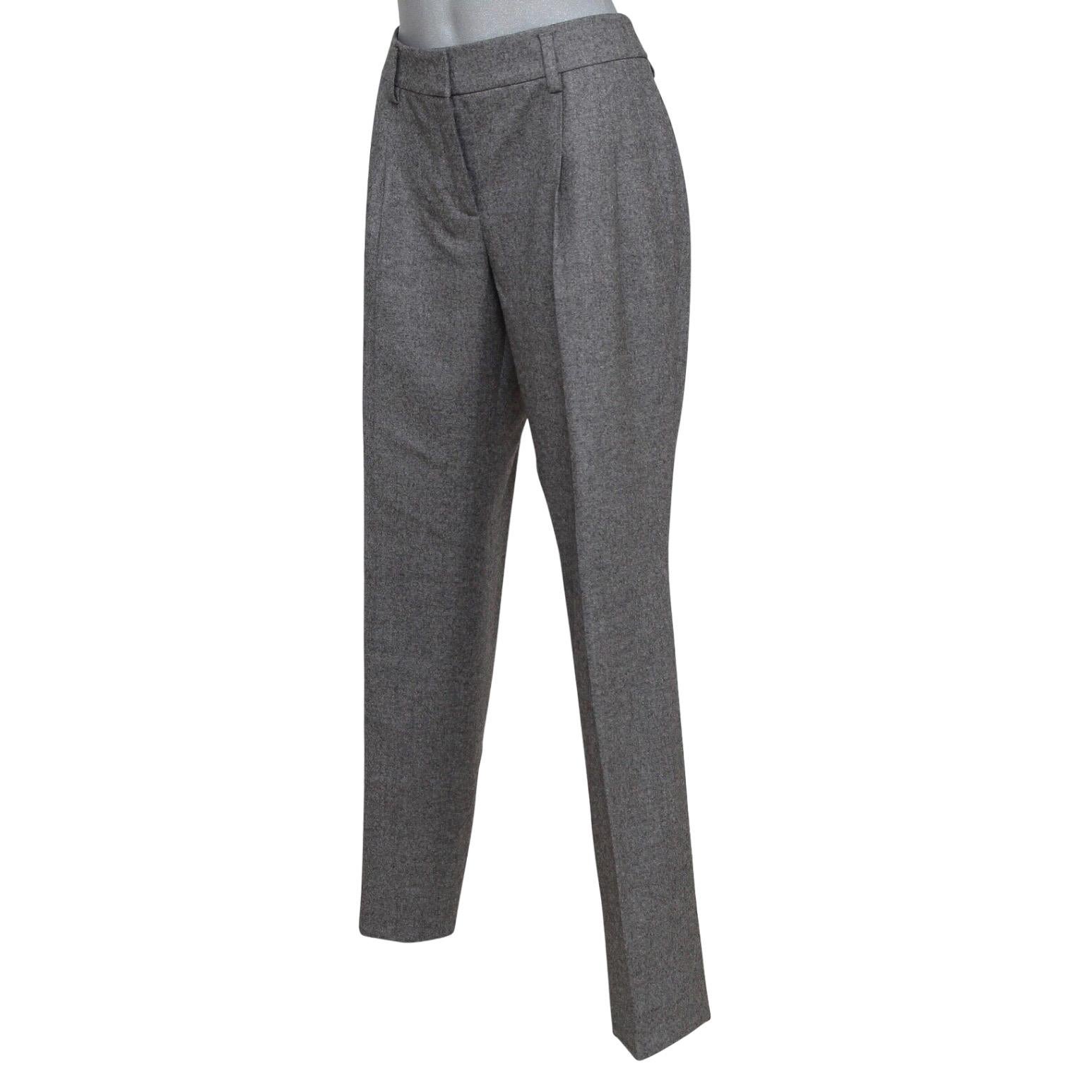 AKRIS PUNTO Grey Pants Straight Leg Wool Pleated Pockets Zipper Sz US 10 F 42 In Good Condition For Sale In Hollywood, FL