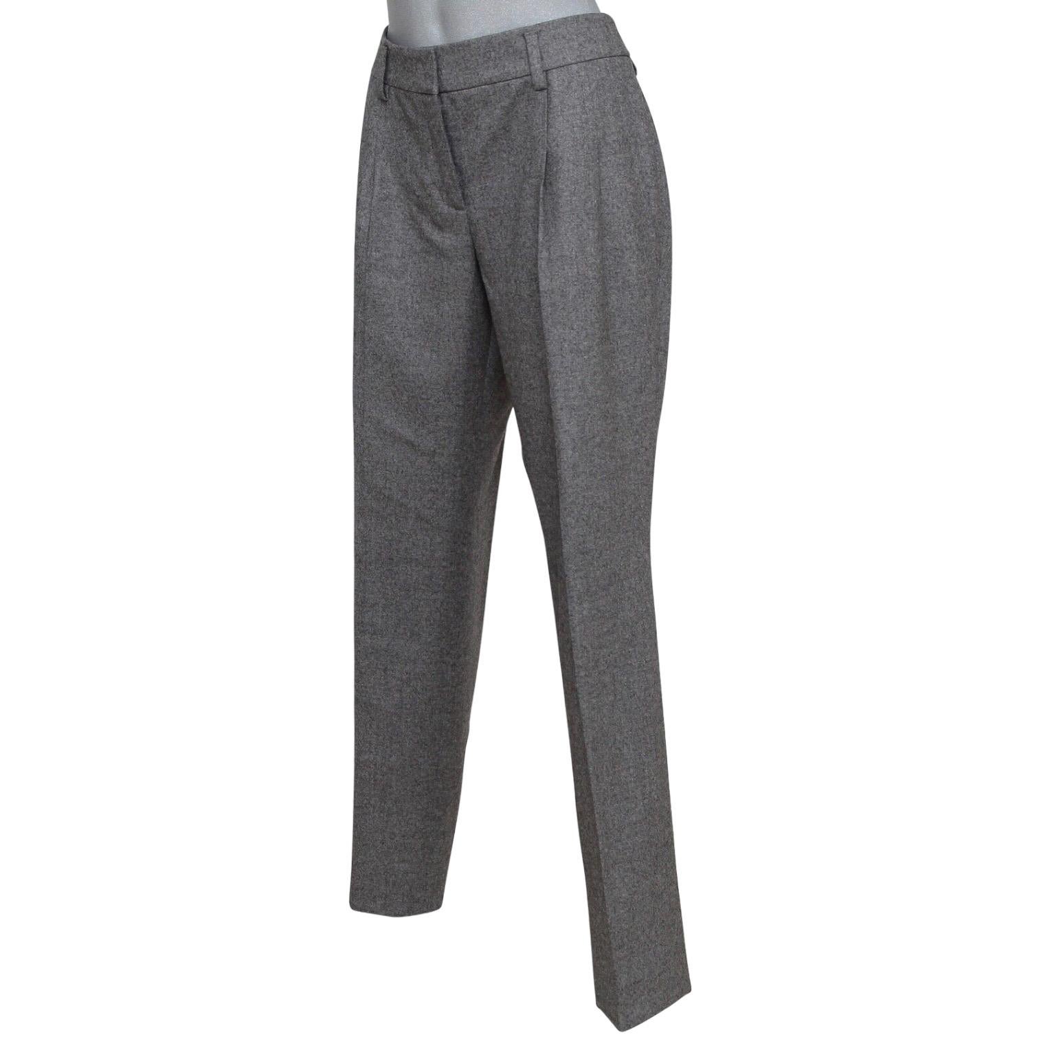 AKRIS PUNTO Pantalones Grises Pierna Recta Lana Bolsillos Plisados Cremallera Sz US 10 F 42 en Bueno estado para la venta en Hollywood, FL