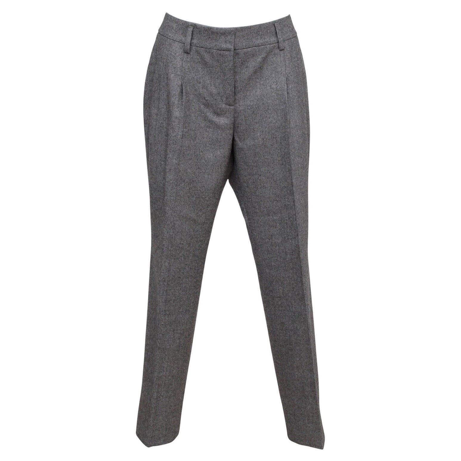 AKRIS PUNTO Pantalon gris à jambes droites et poches plissées en laine avec fermeture éclair Taille US 10 F 42 en vente