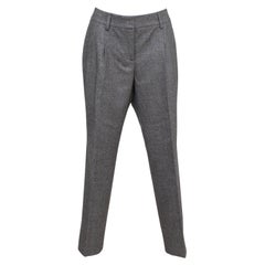 Akris PUNTO Pantaloni grigi a gamba tesa in lana con tasche a pieghe e cerniera Sz US 10 F 42