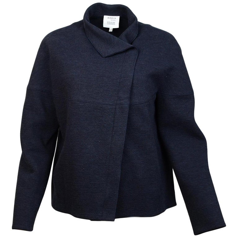 Akris Punto Navy Cotton Zip Up Jacket Sz 10 For Sale at 1stDibs