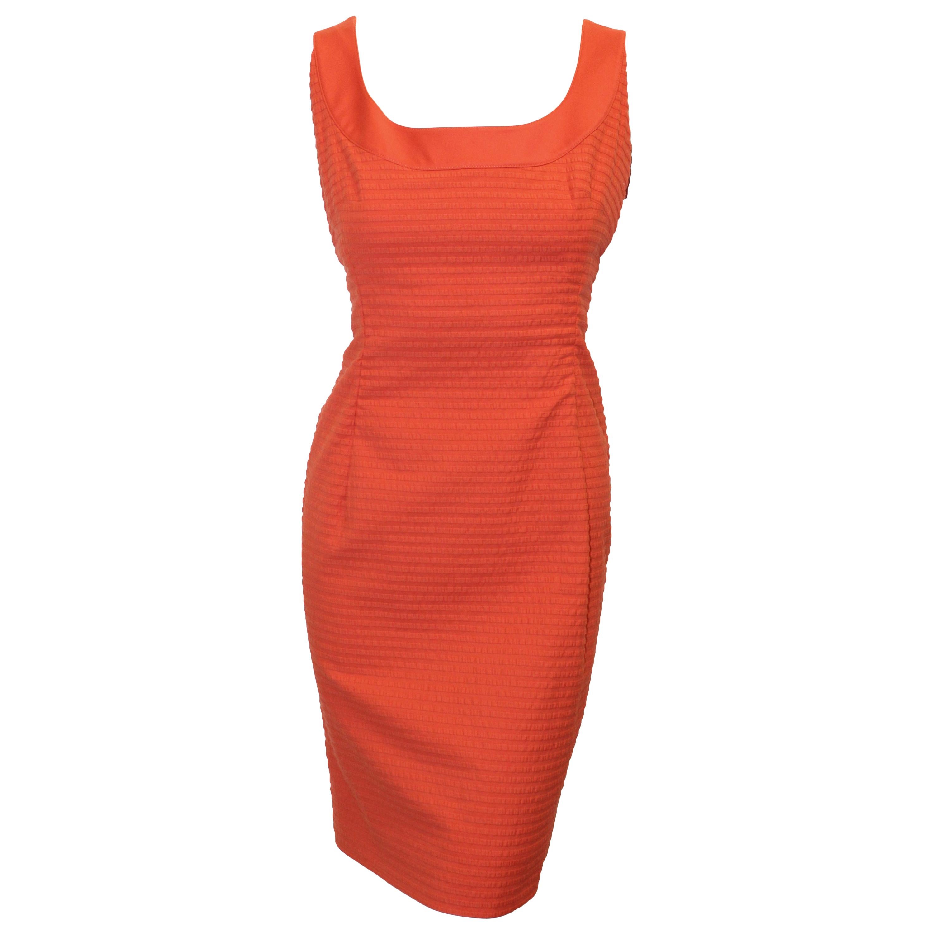 Akris Punto Orange Puckered Fabric Sleeveless Dress For Sale