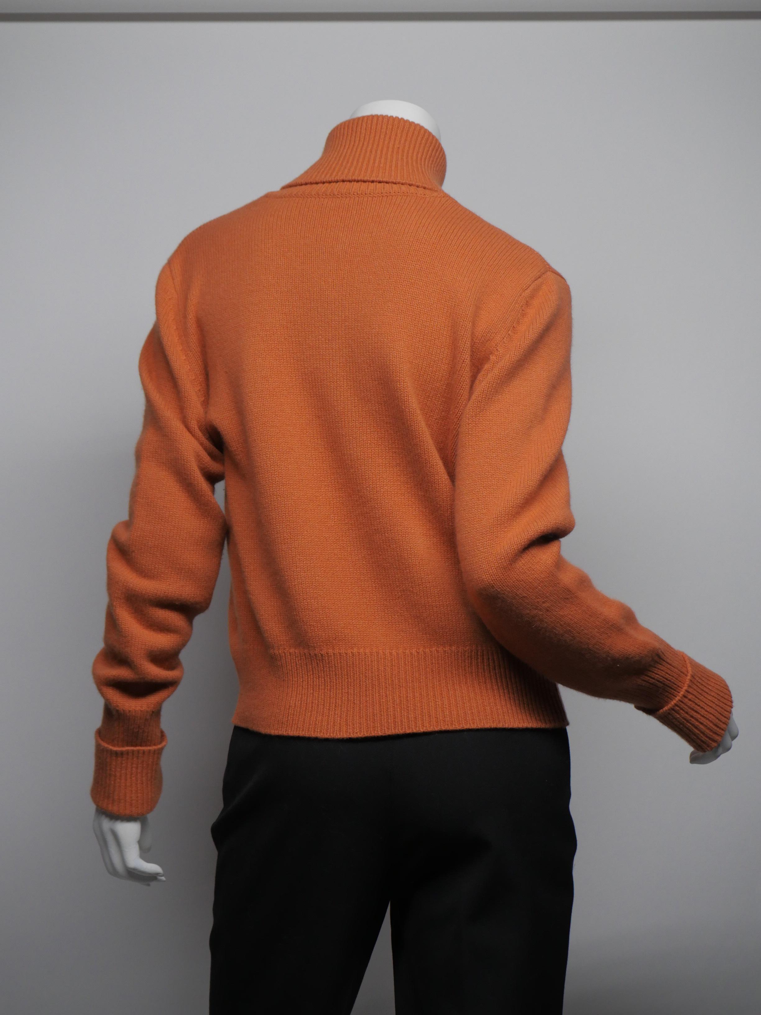 Akris Punto Size 10 Orange Wool Button Down Turtle Neck Sweater 3