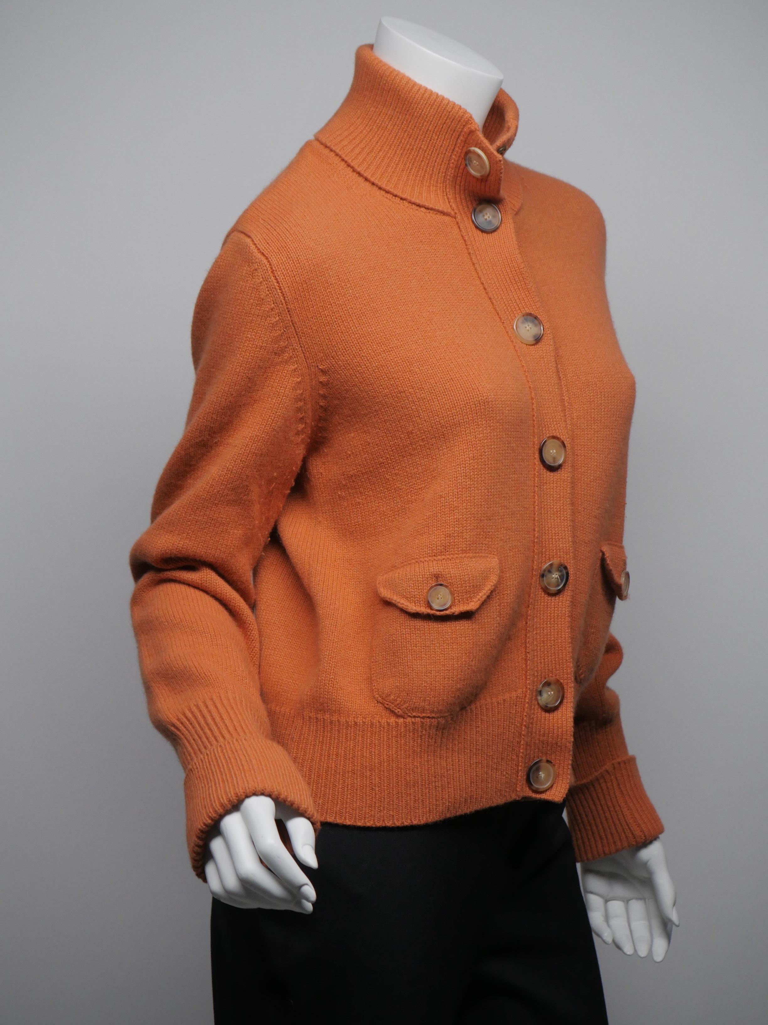 Akris Punto Size 10 Orange Wool Button Down Turtle Neck Sweater 4
