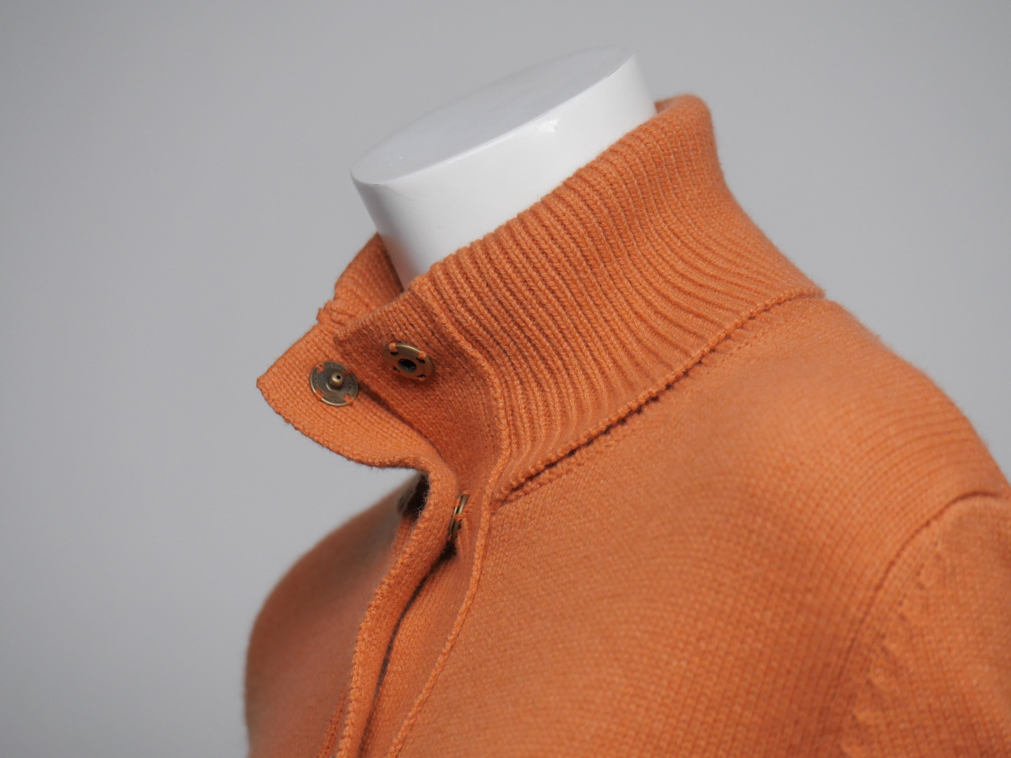 Women's or Men's Akris Punto Size 10 Orange Wool Button Down Turtle Neck Sweater