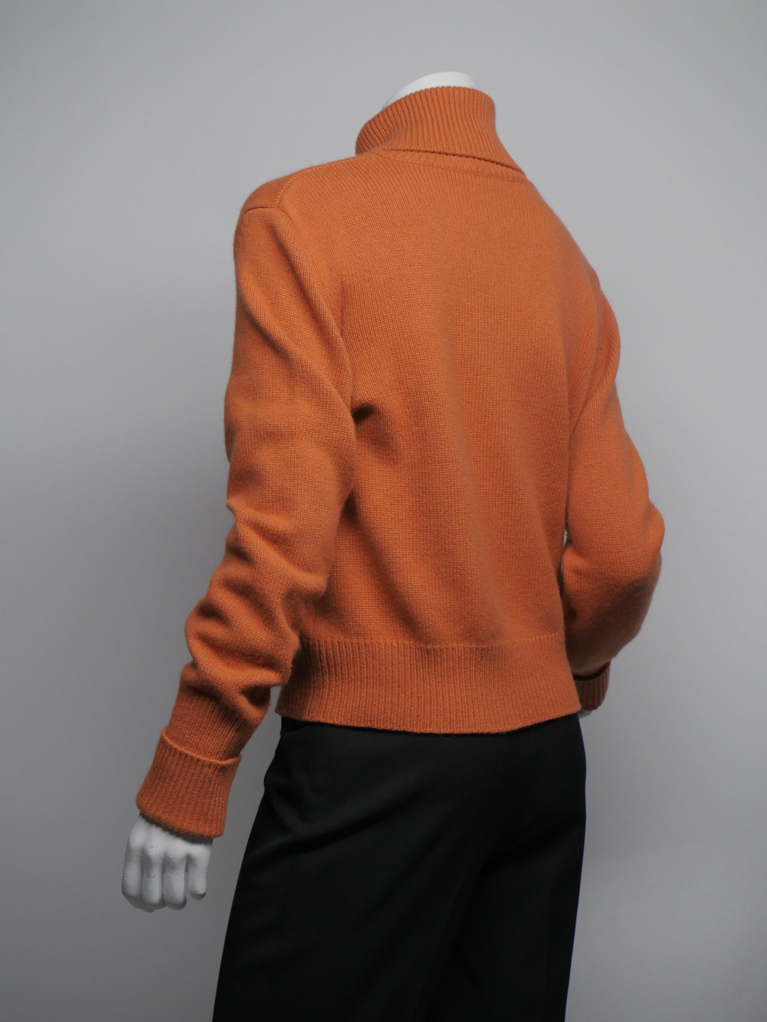 Akris Punto Size 10 Orange Wool Button Down Turtle Neck Sweater 1