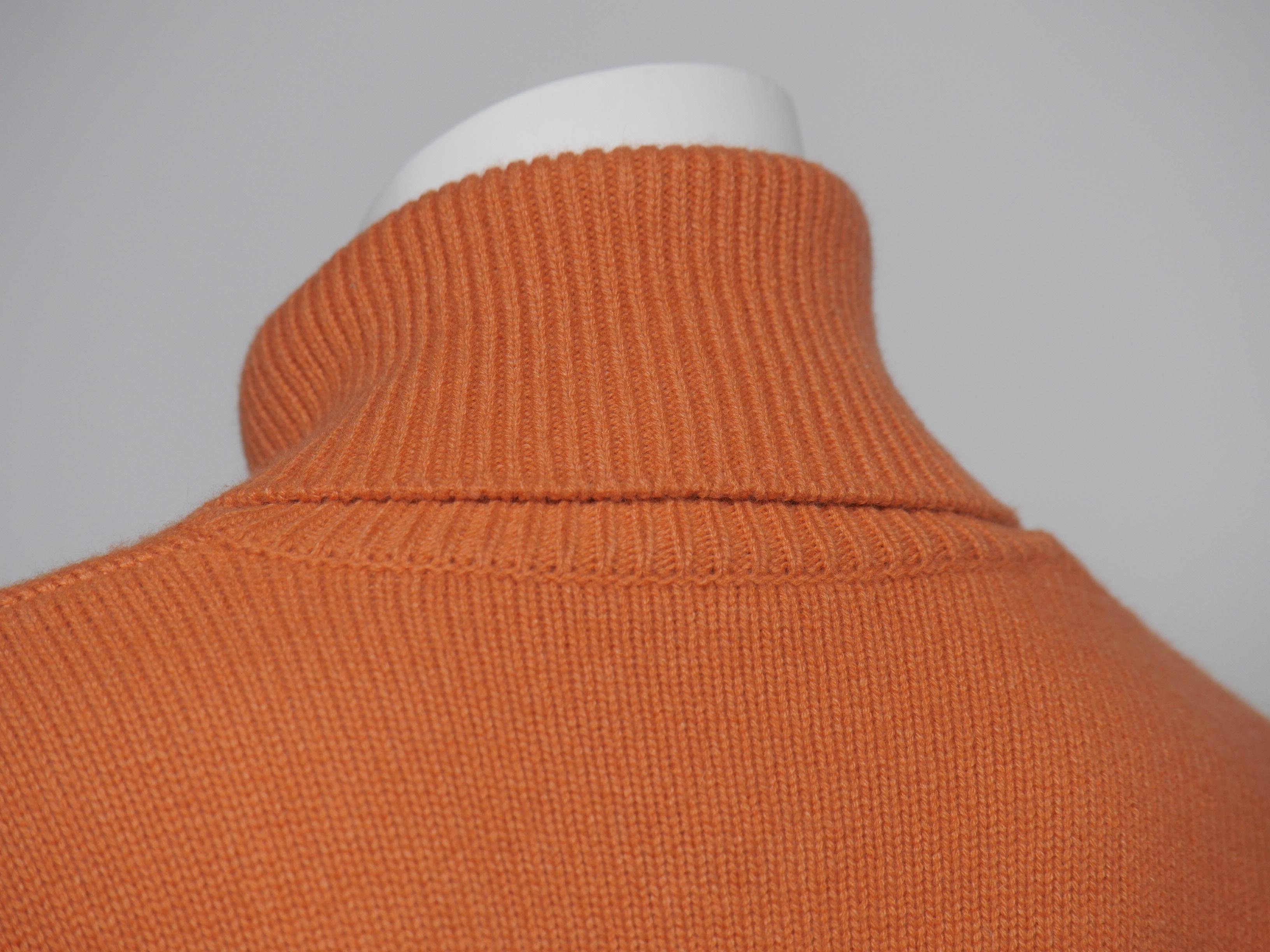 Akris Punto Size 10 Orange Wool Button Down Turtle Neck Sweater 2