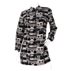 Akris Punto Stereo Print Half-Zip Blouse