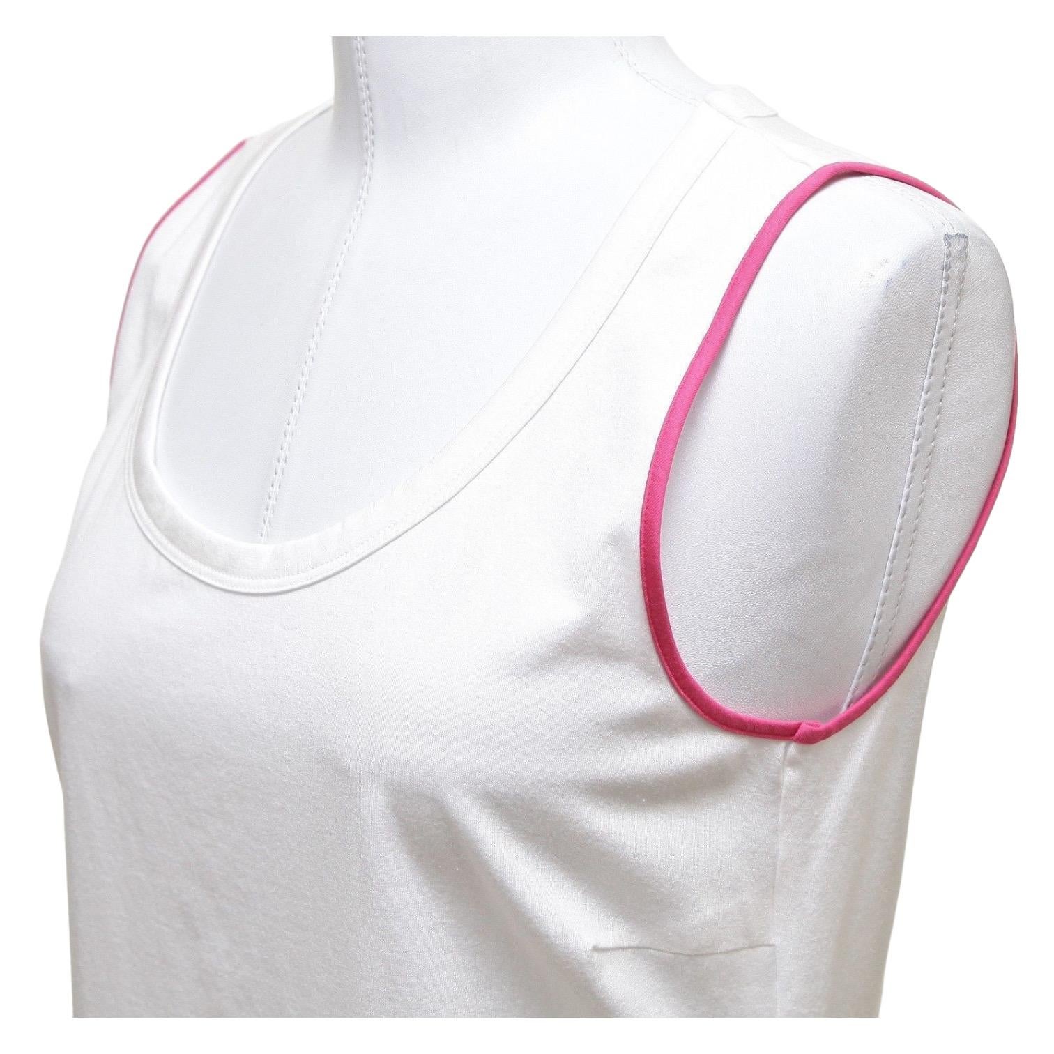 Pink AKRIS PUNTO White Top Cotton Blouse Dress Shirt Magenta Sleeveless Shell 10 For Sale