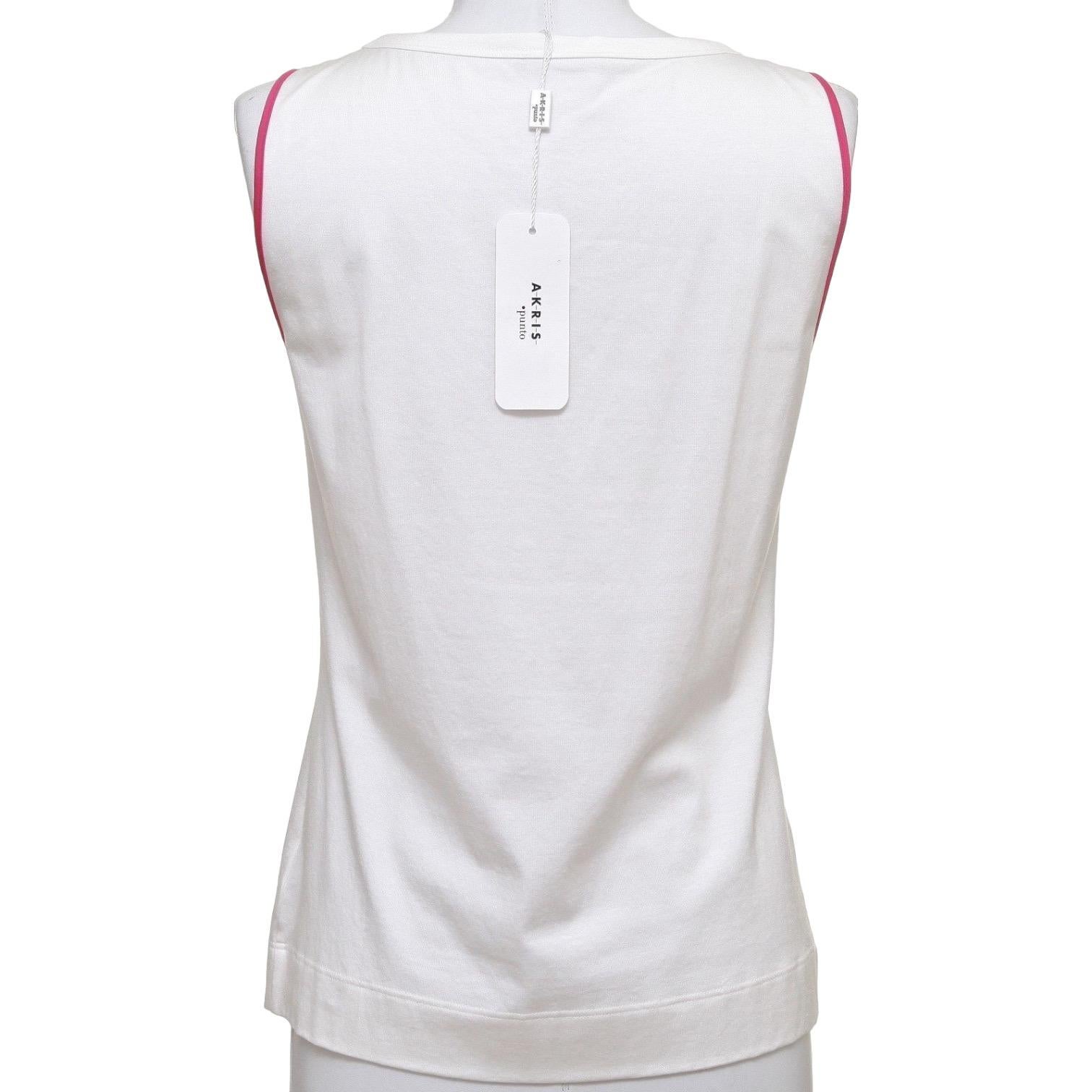 Women's AKRIS PUNTO White Top Cotton Blouse Dress Shirt Magenta Sleeveless Shell 10 For Sale