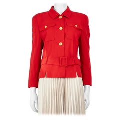 Akris Red Pocket Detail Belted Jacket Size XL