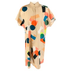 AKRIS Size 10 Beige Multi-Color Cotton Dots Cap Sleeves Dress