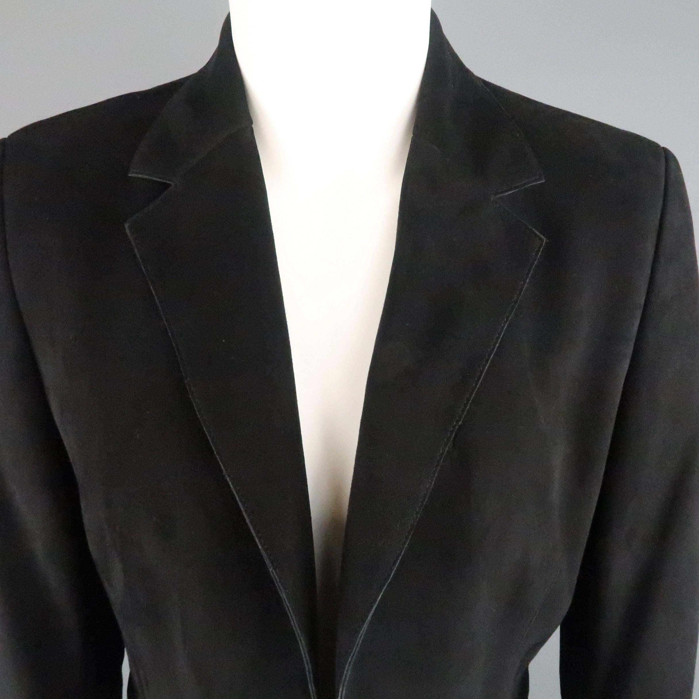 AKRIS Size 10 Black Suede & Wool Zip Off Sport Coat Jacket In Excellent Condition In San Francisco, CA