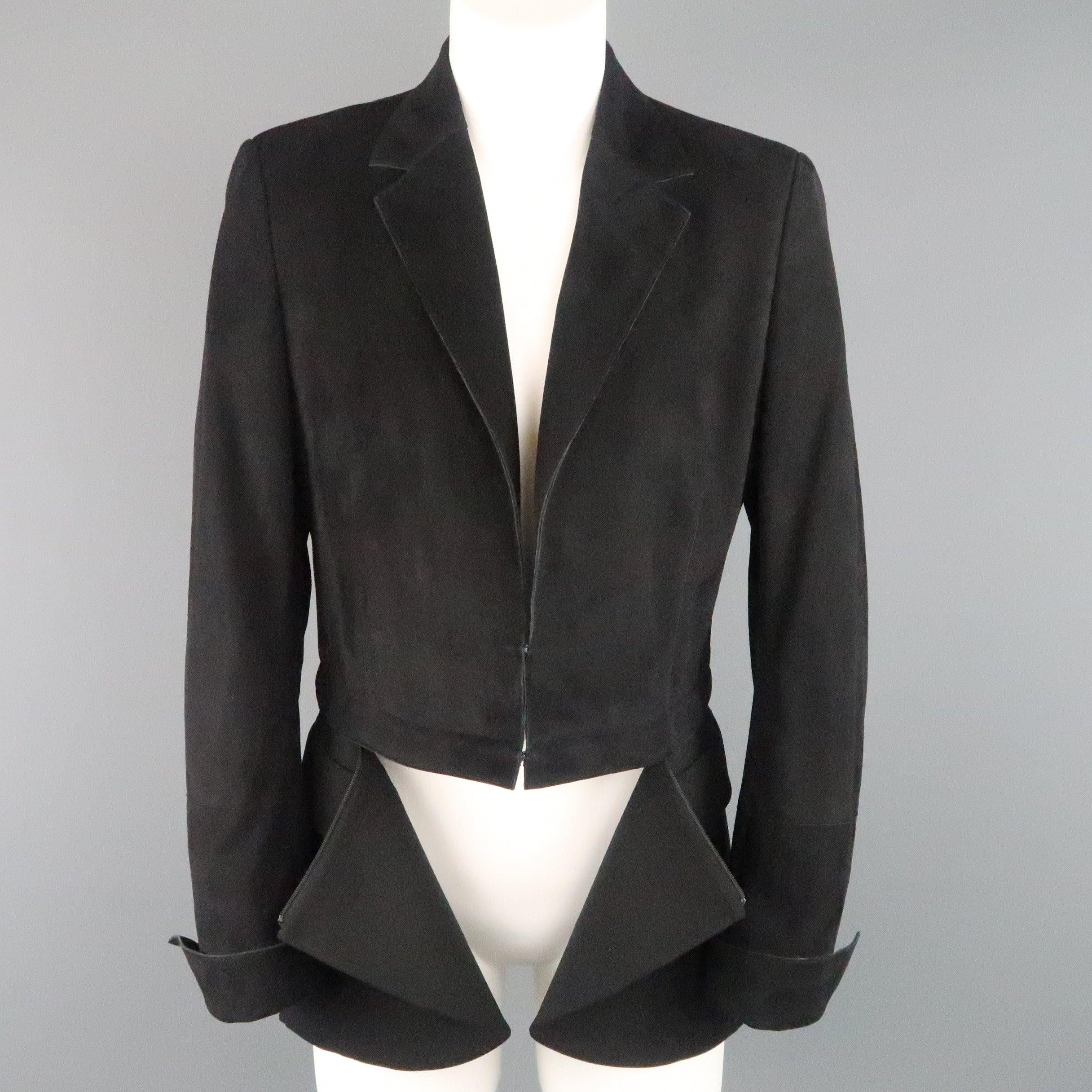 Women's AKRIS Size 10 Black Suede & Wool Zip Off Sport Coat Jacket