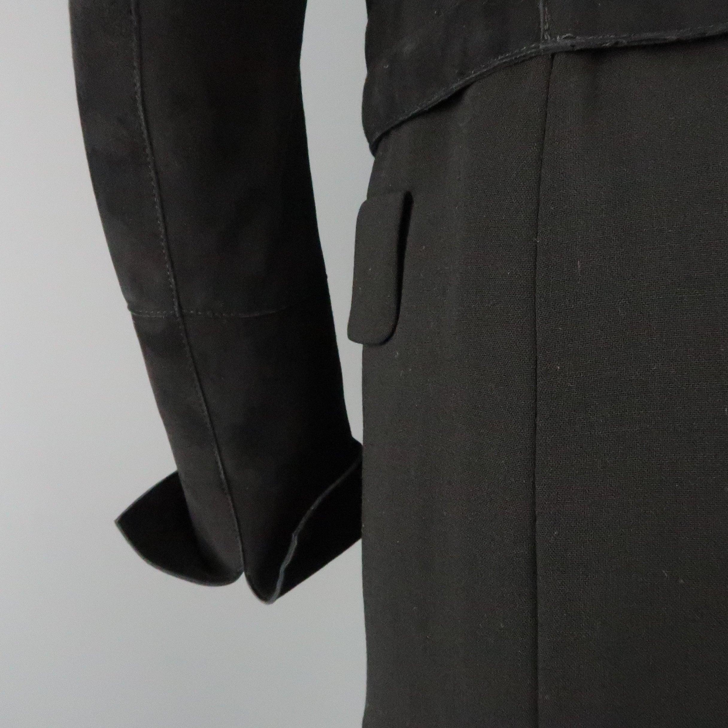 AKRIS Size 10 Black Suede & Wool Zip Off Sport Coat Jacket 1