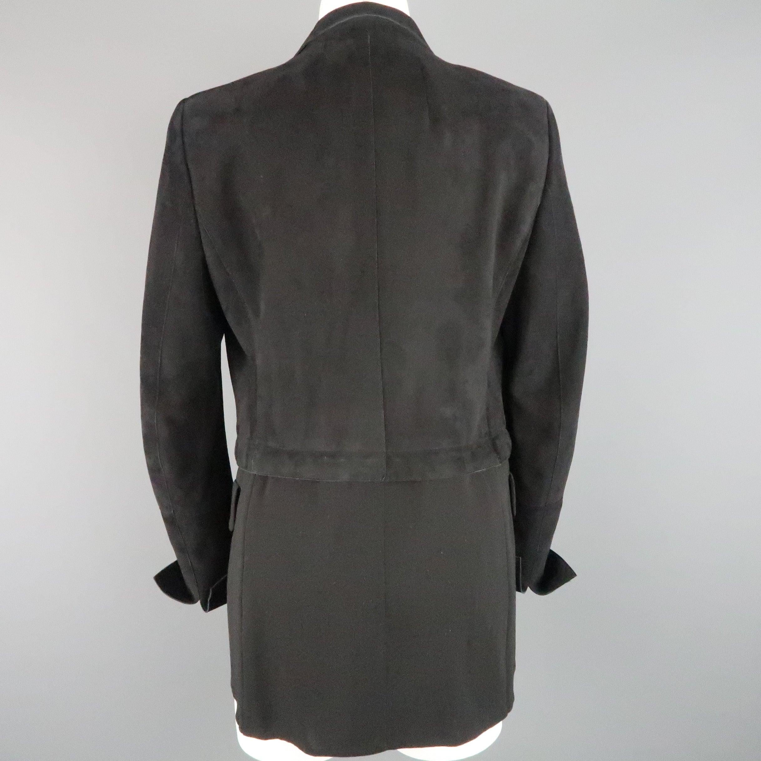 AKRIS Size 10 Black Suede & Wool Zip Off Sport Coat Jacket For Sale 2