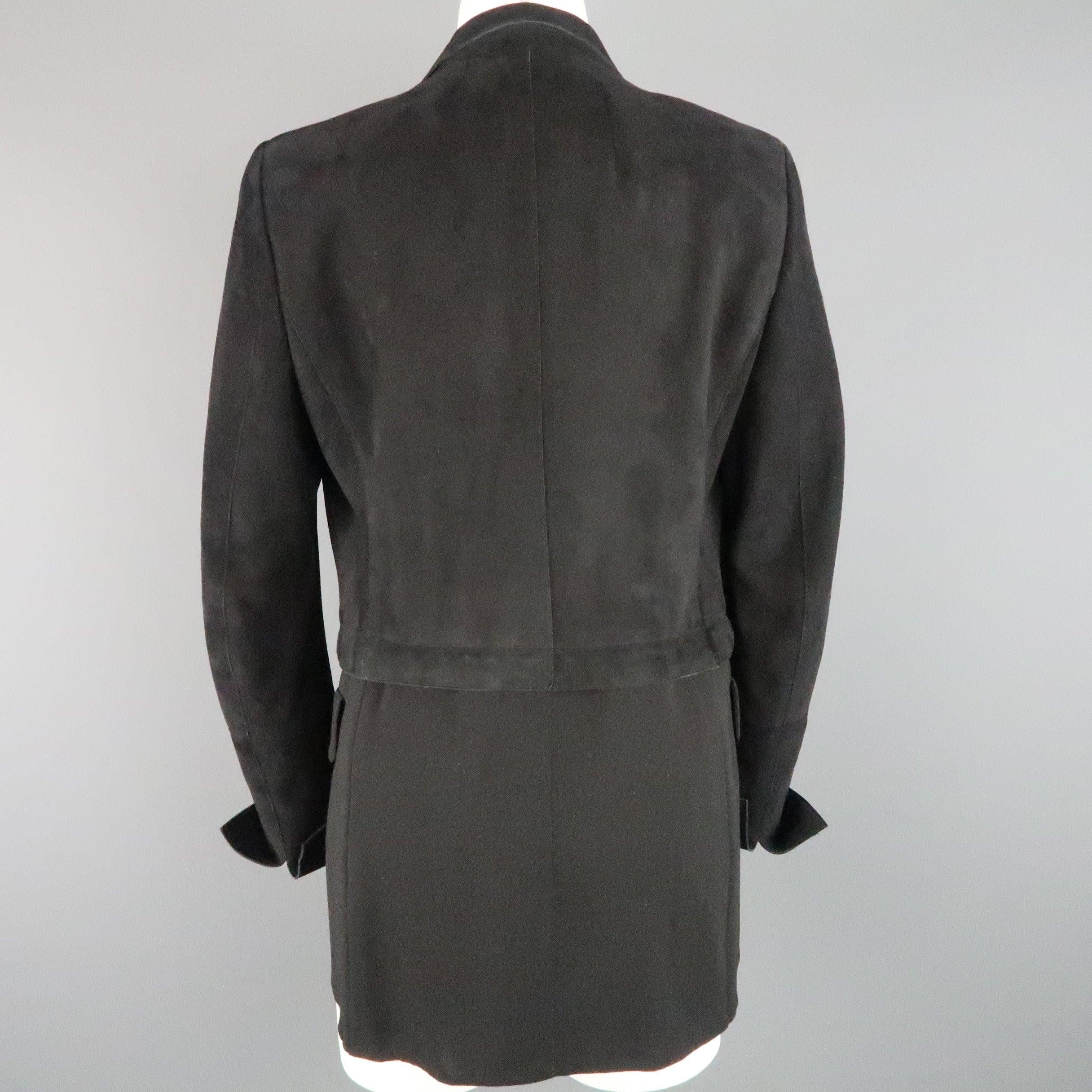 AKRIS Size 10 Black Suede & Wool Zip Off Sport Coat Jacket 2