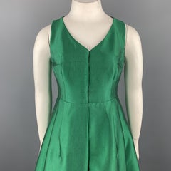 AKRIS Size 10 Green Silk Shantung Pleated Skirt Stapless Gown