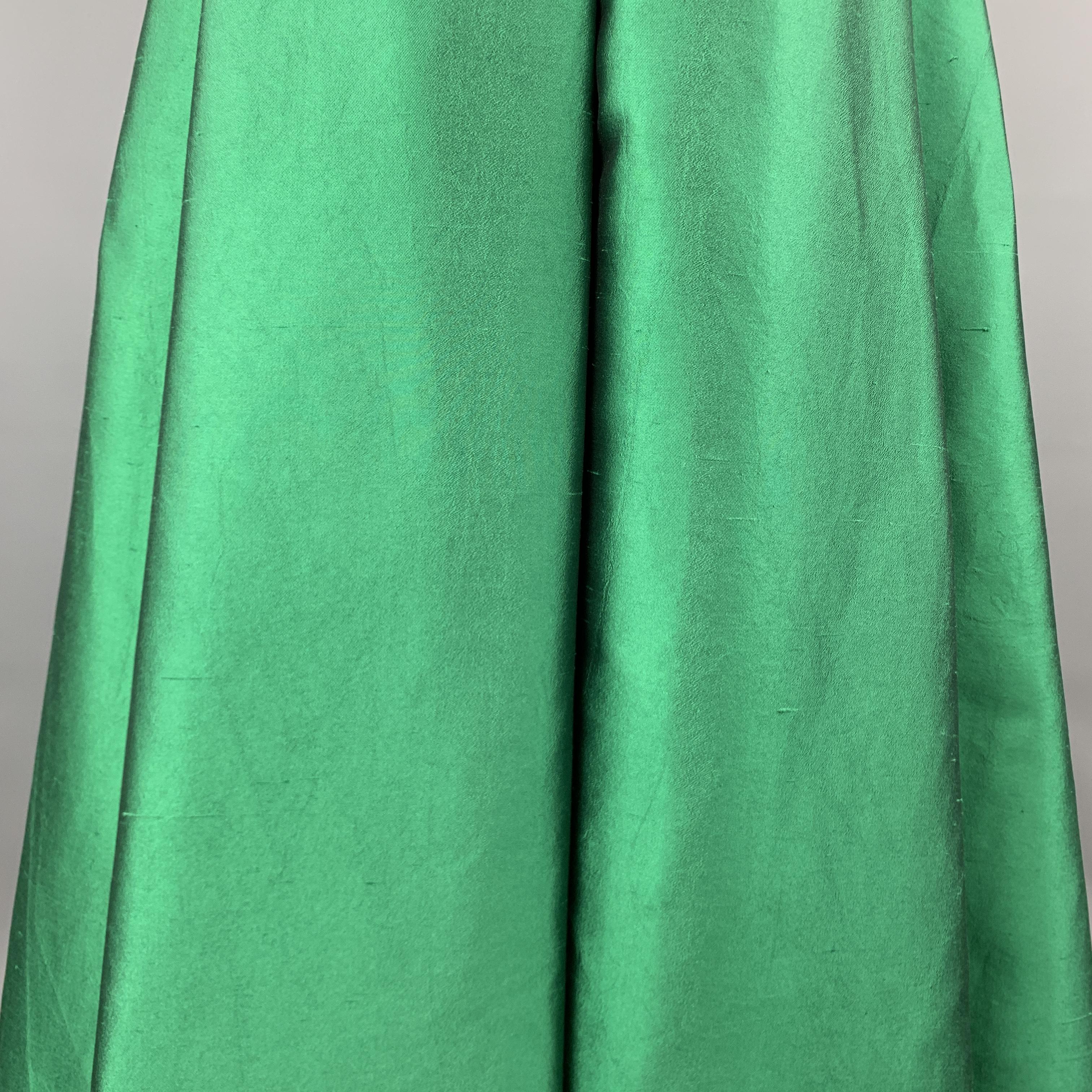 AKRIS Size 10 Green Silk Shantung Pleated Skirt Stapless Gown at 1stDibs
