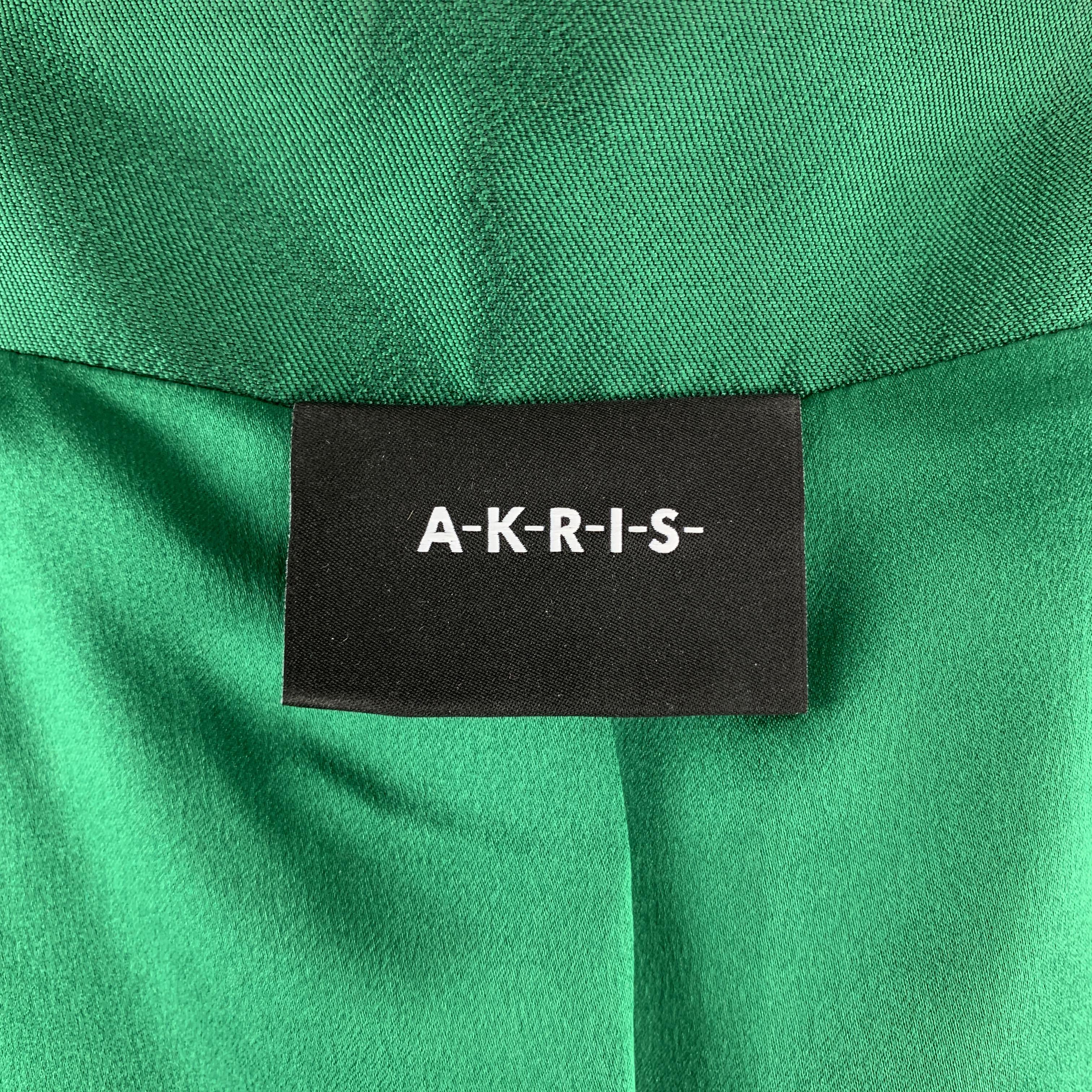 AKRIS Size 10 Green Silk Shantung Pleated Skirt Stapless Gown 1