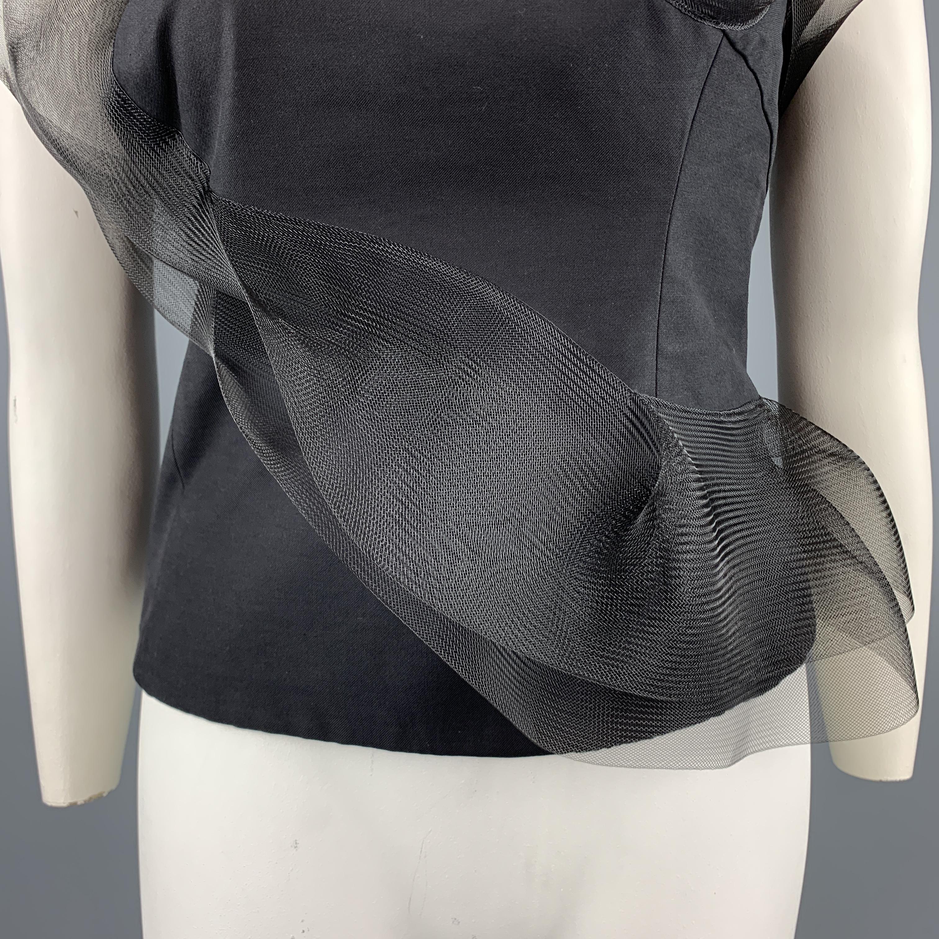 Women's AKRIS Size 12 Black Cotton / Silk Strapless Mesh Ruffle Bustier Top