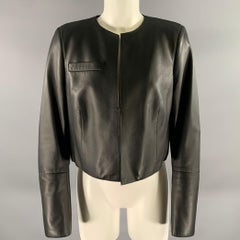 Chaqueta corta de cuero negro AKRIS, talla 12