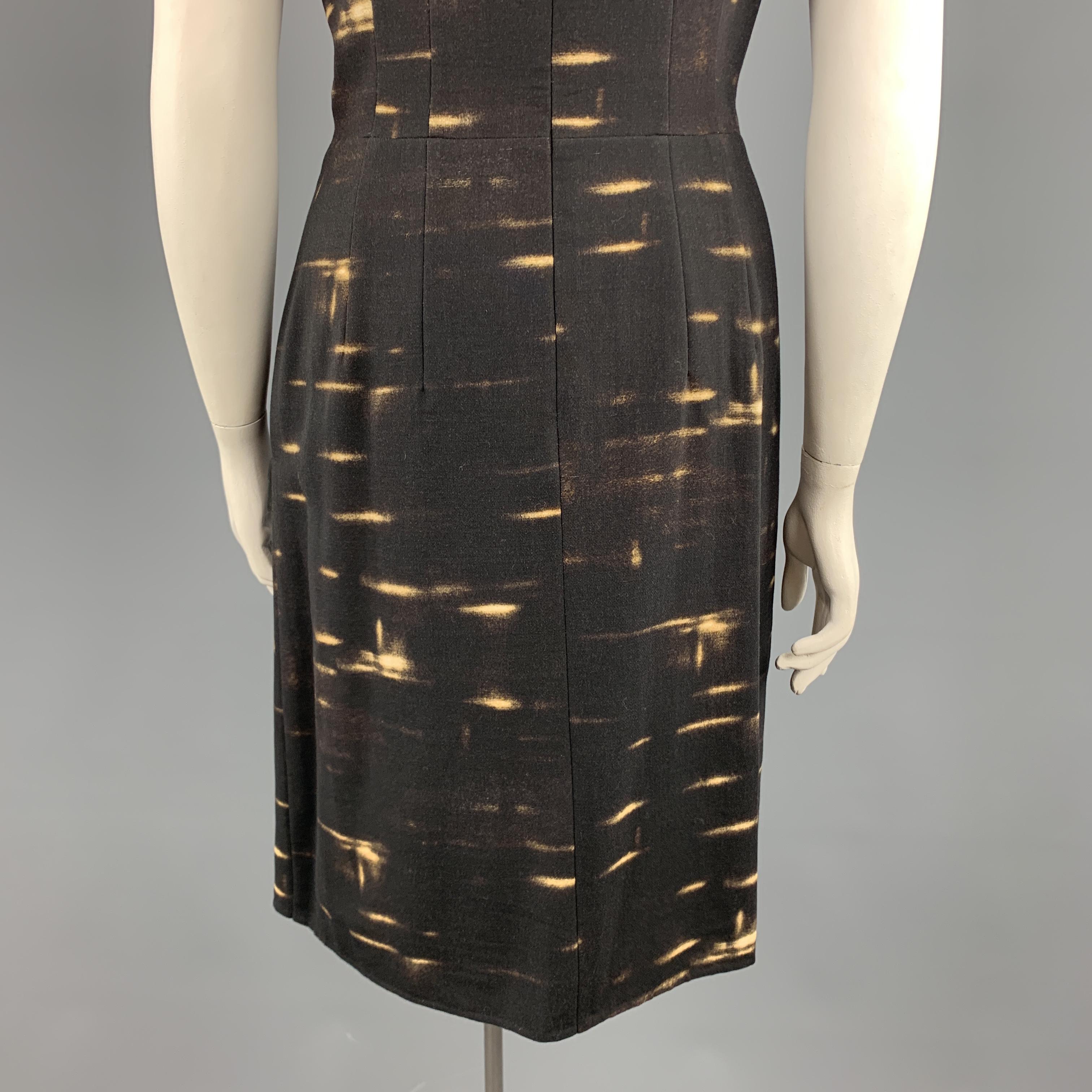 AKRIS Size 12 Brown Wool Blend Abstract Print Sleeveless Mock Neck Dress 2