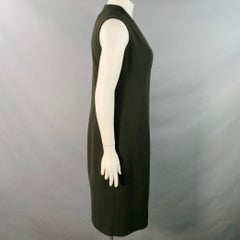 AKRIS Size 12 Dark Green Wool Crepe Sleeveless V-Neck Midi Dress