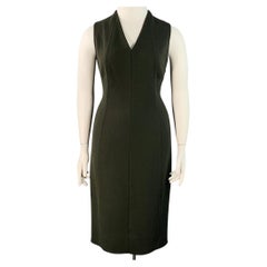AKRIS Size 12 Dark Green Wool Crepe Sleeveless V-Neck Midi Dress