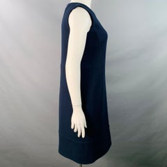 AKRIS Abito tubino senza maniche in crêpe di lana blu navy, lunghezza al ginocchio, taglia 12