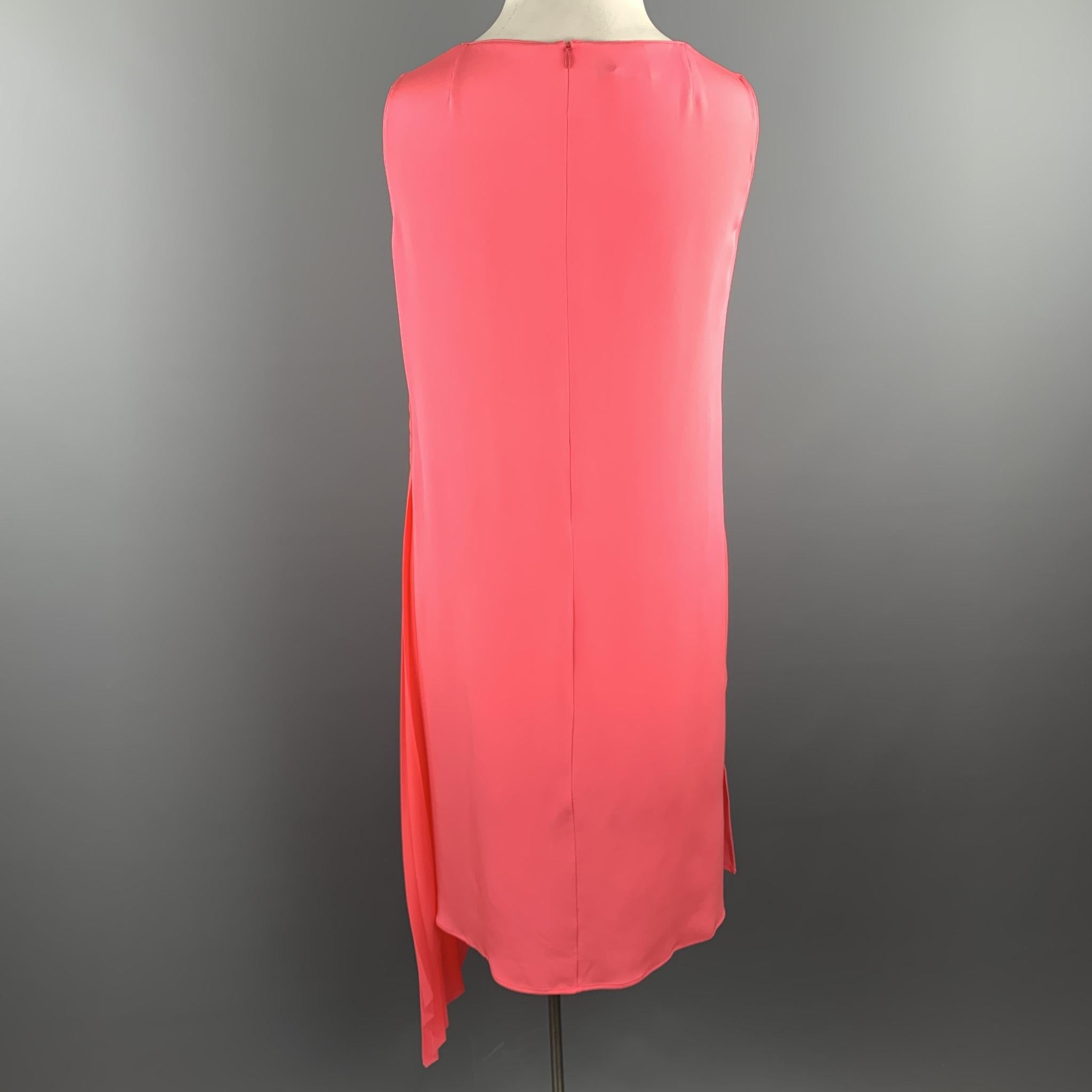 AKRIS Size 12 Pink Silk Chiffon Sleeveless Side Pleat Shift Dress In Excellent Condition In San Francisco, CA