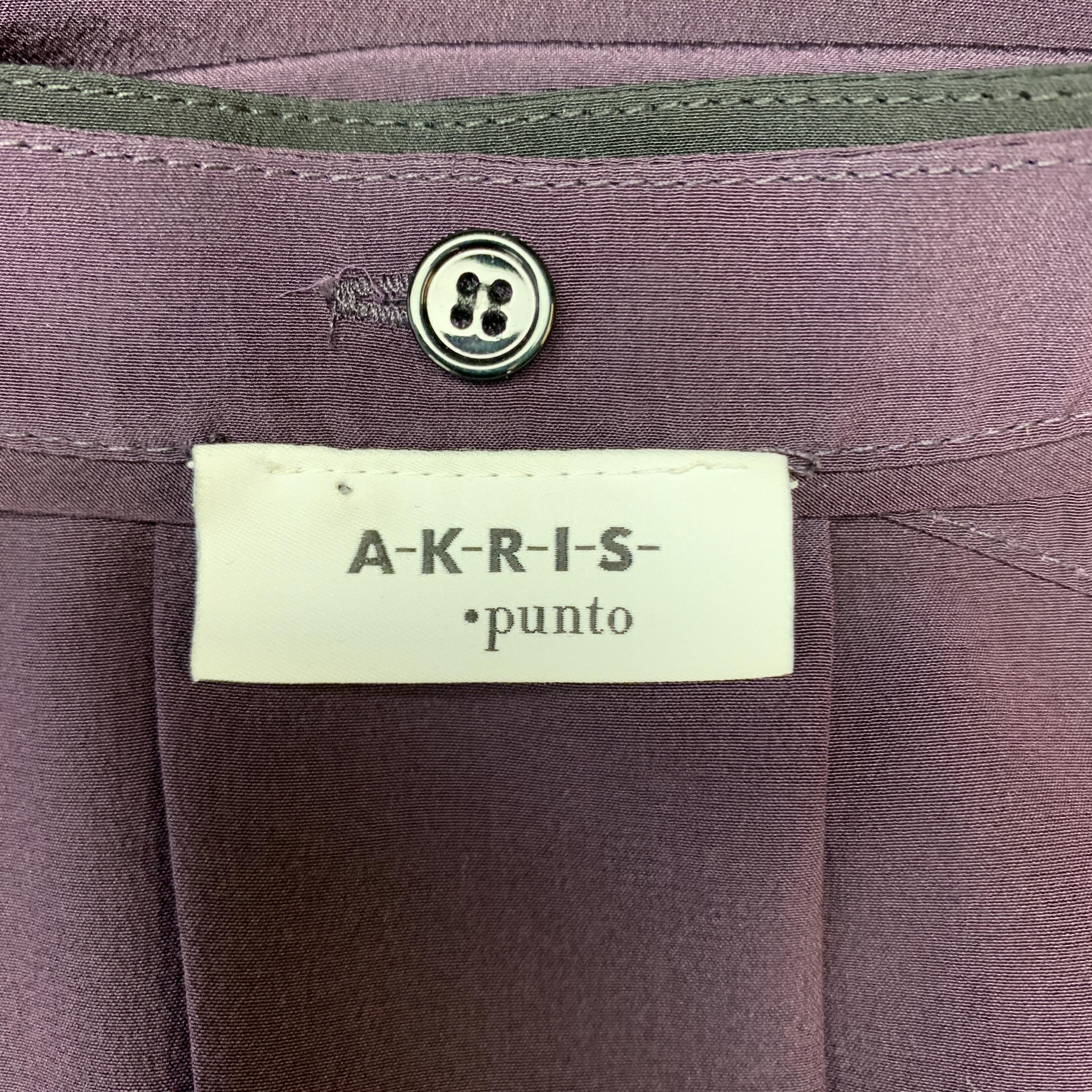 AKRIS Size 12 PLum Purple Silk Black Band Collar Blouse 3