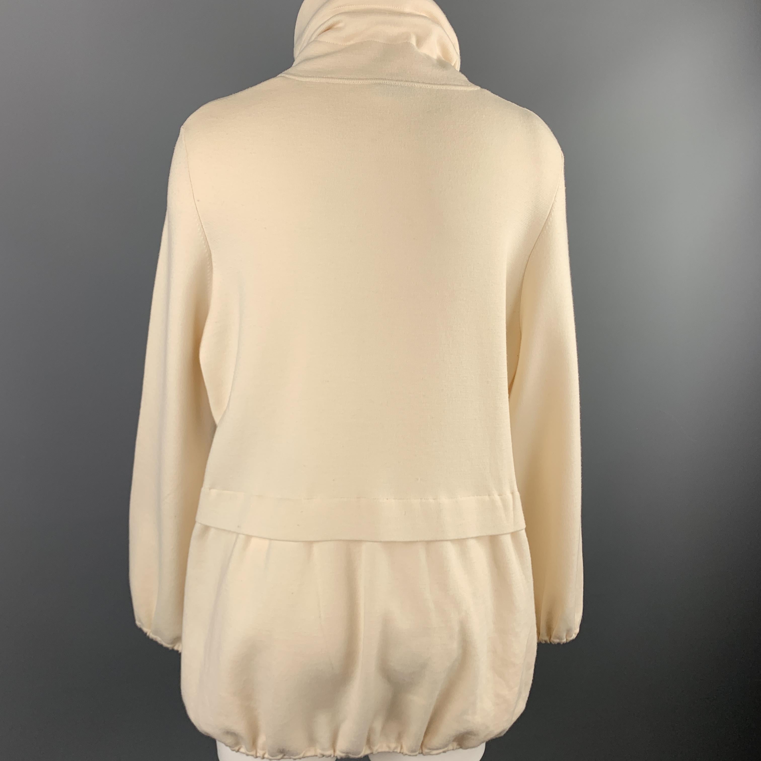 AKRIS Size 14 Cream Wool Blend Jacket High Neck Sweater Jacket In Good Condition In San Francisco, CA