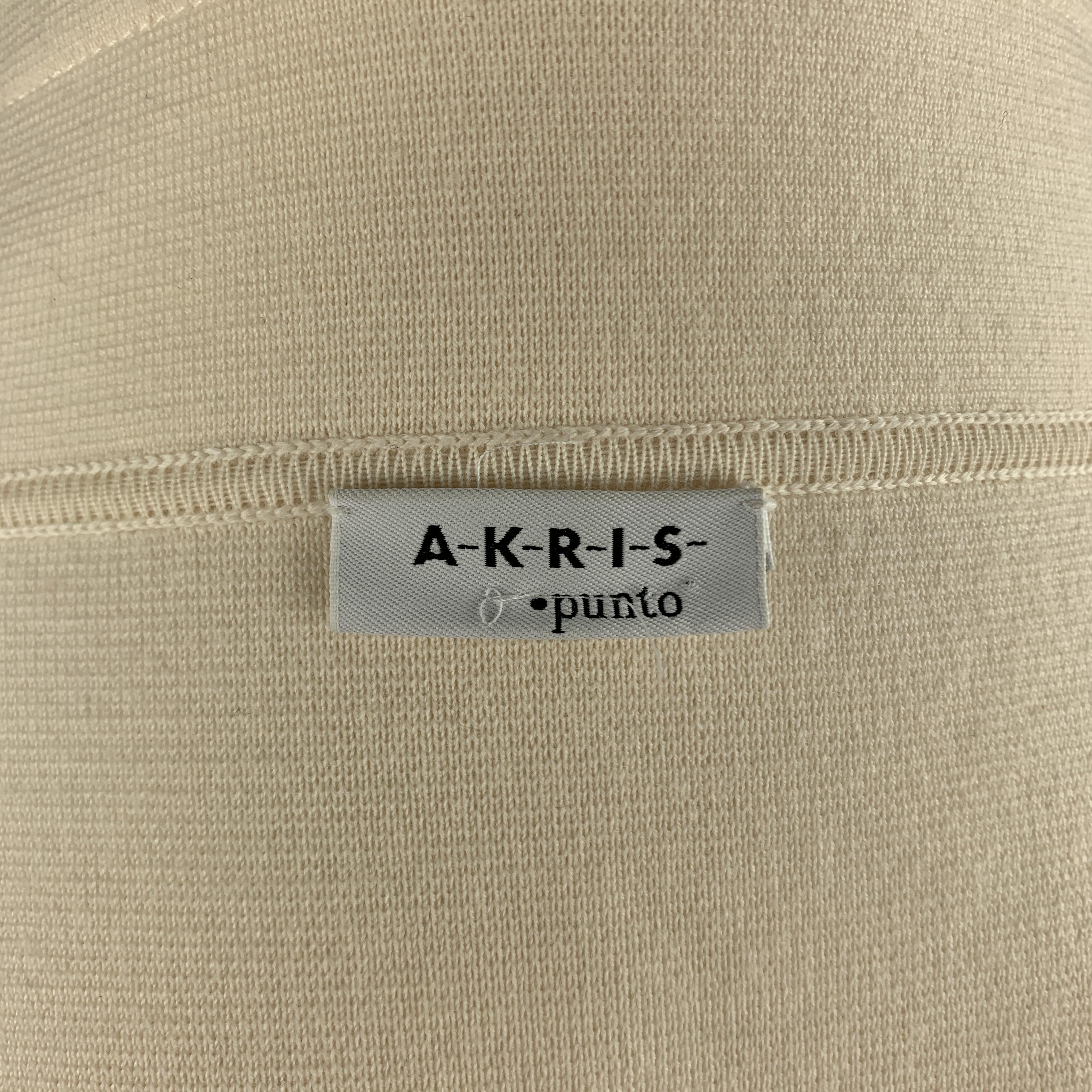 Women's AKRIS Size 14 Cream Wool Blend Jacket High Neck Sweater Jacket