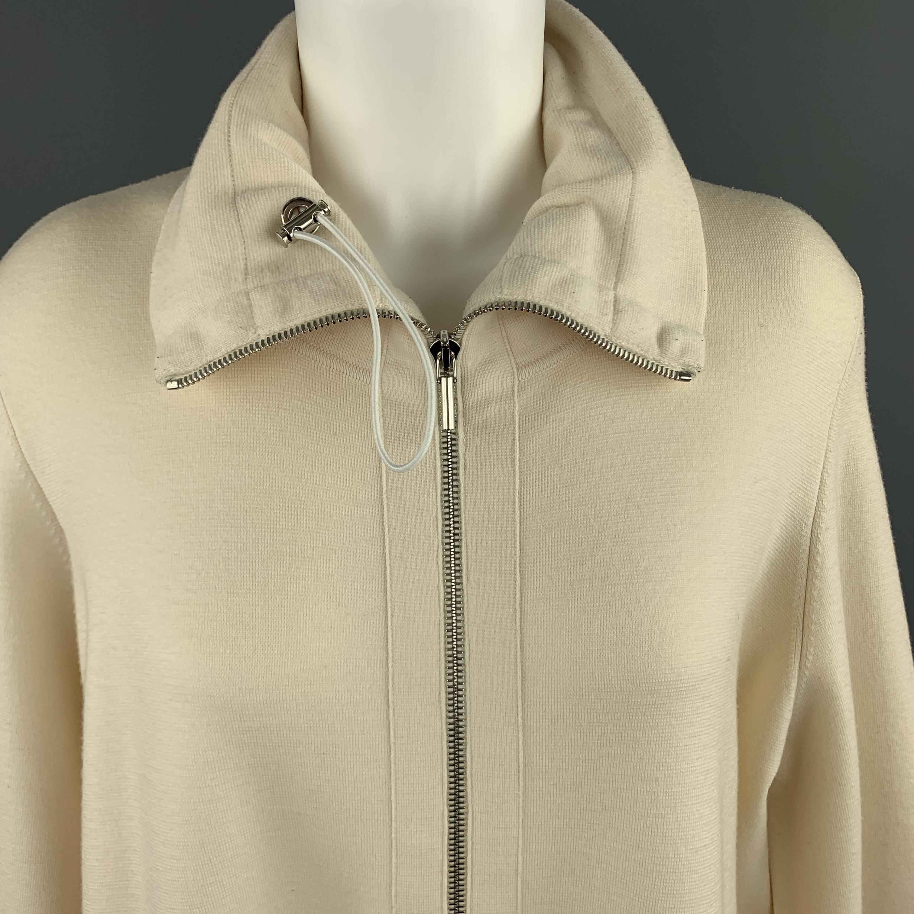 AKRIS Size 14 Cream Wool Blend Jacket High Neck Sweater Jacket 2