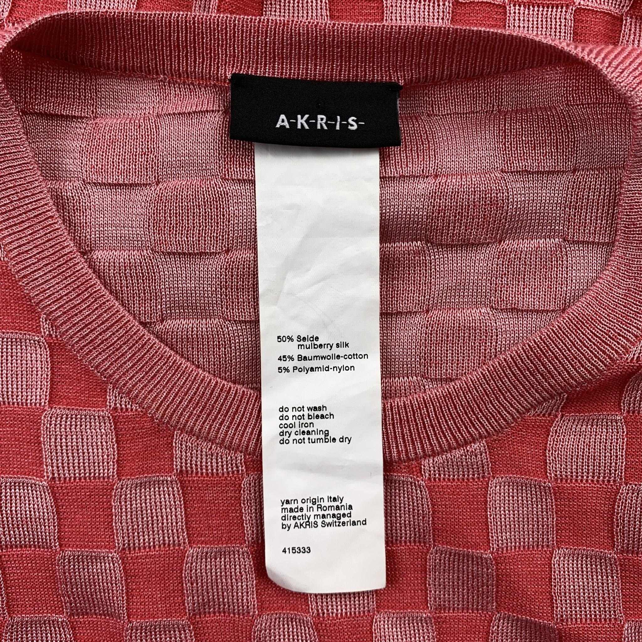 AKRIS Size 2 Pink Checkered Silk Blend Crew-Neck Pullover 1