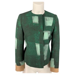 AKRIS Size 4 Green & Light Blue Wool Color Block Jacket