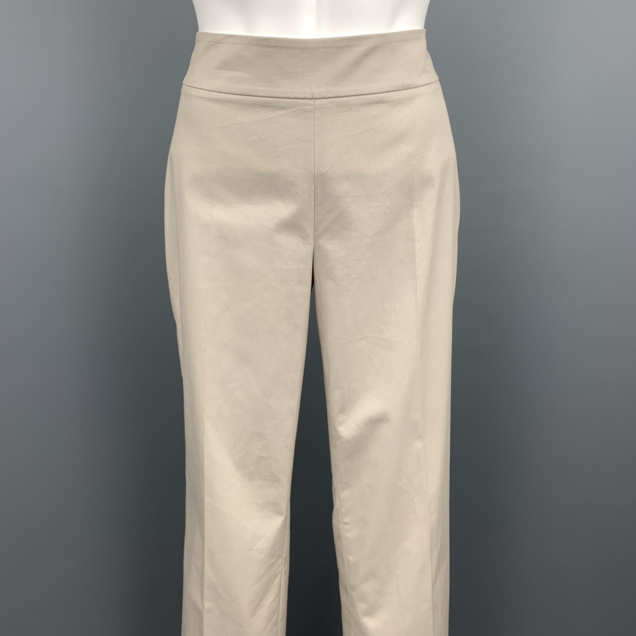 AKRIS casual pants comes in a khaki cotton featuring a straight leg and a side zipper closure. 

Very Good Pre-Owned Condition.
Marked:  US 4 / F 36 / D 34

Measurements:

Waist: 28 in. 
Rise: 8 in. 
Inseam: 29 in. 