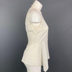 AKRIS Size 4 White Poplin Cotton Blend Sleeveless Blouse