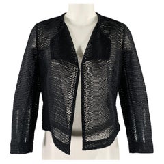 Chaqueta blazer AKRIS, talla 6, de algodón negro con ojales y abertura frontal