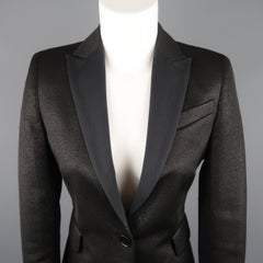 AKRIS Size 6 Black Sparkle Fabric Twill Peak Lapel Tuxedo Jacket